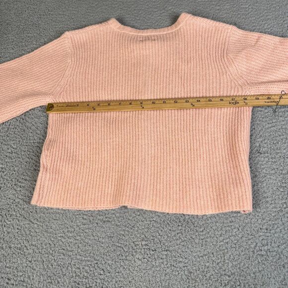 Aerie Sweater Women XS Peach  Button Crop  Solid V Neck Short Sleeve Ribbed - Picture 8 of 9
